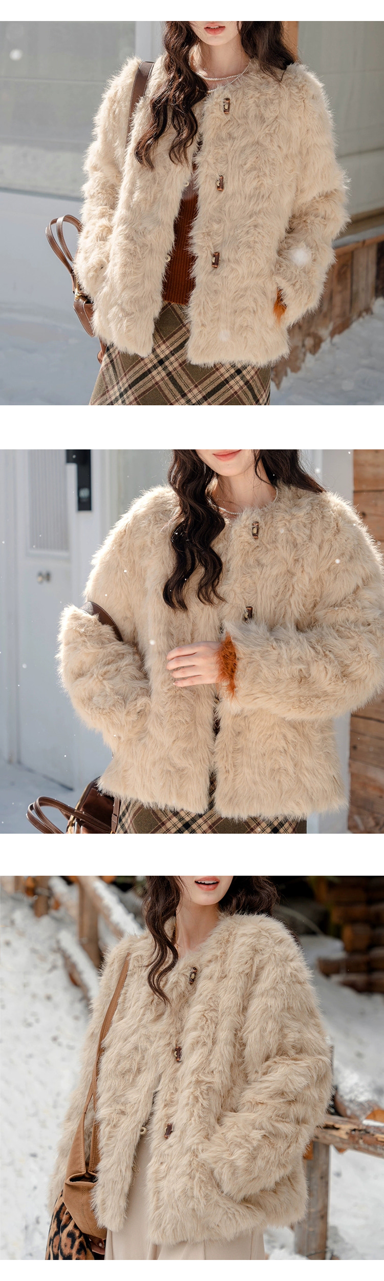 무료ONN[JK377] 페이크퍼 떡볶이 자켓 라운드넥 모던스타일 윈터 아우터