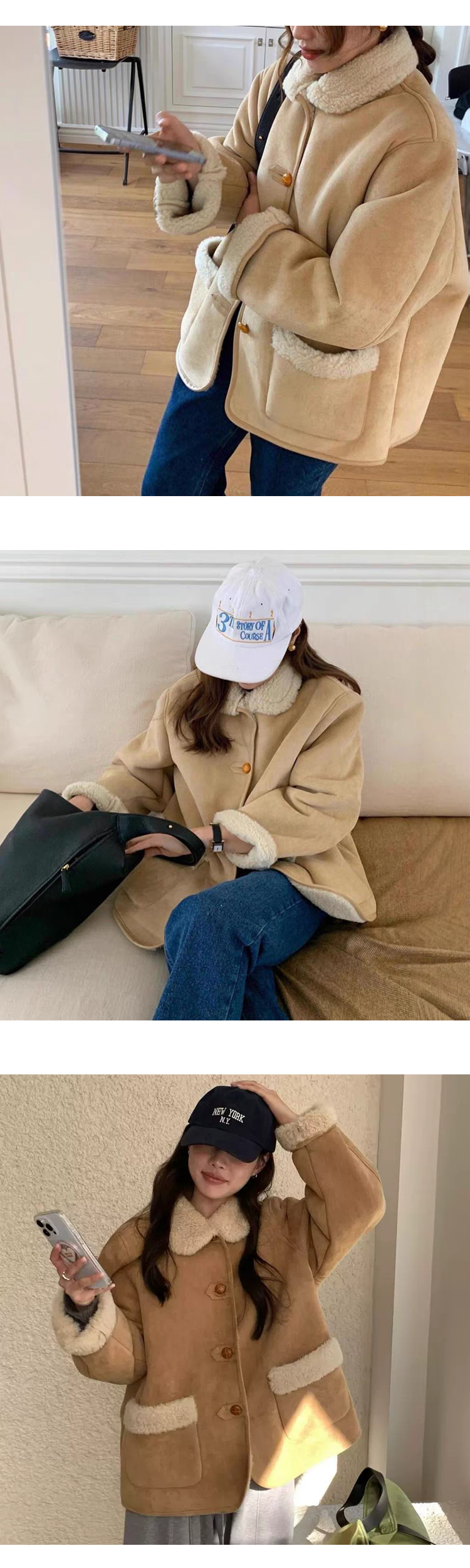 무료/ONN/[JK376]카라넥 양털 하프 자켓 프론트 버튼 오픈 클로징 루즈핏 하프 점퍼