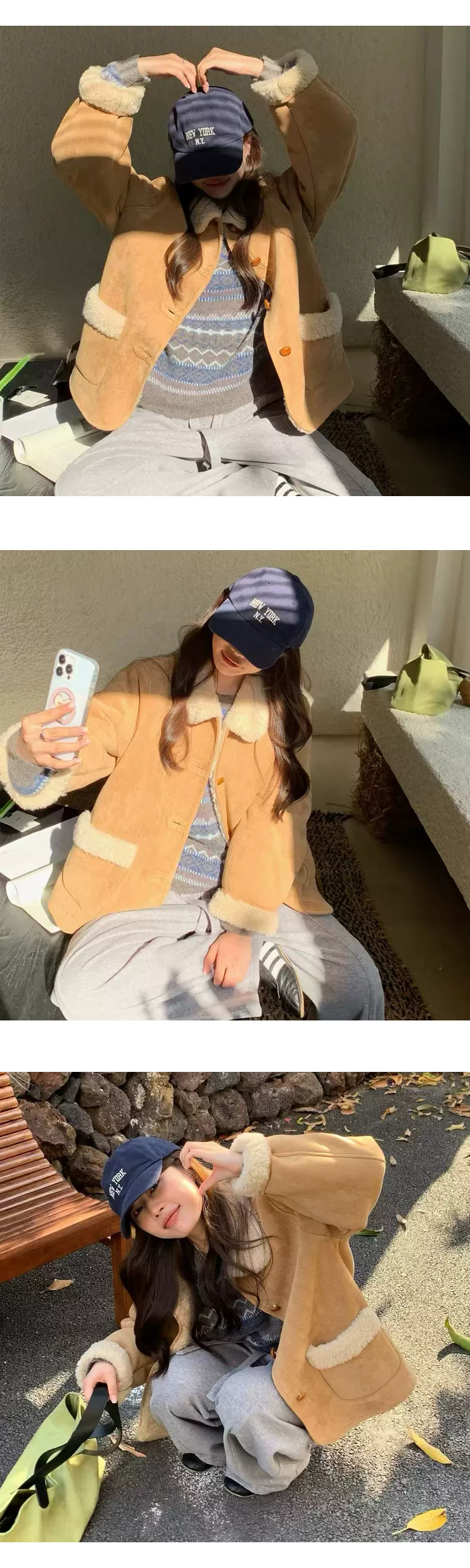 무료/ONN/[JK376]카라넥 양털 하프 자켓 프론트 버튼 오픈 클로징 루즈핏 하프 점퍼