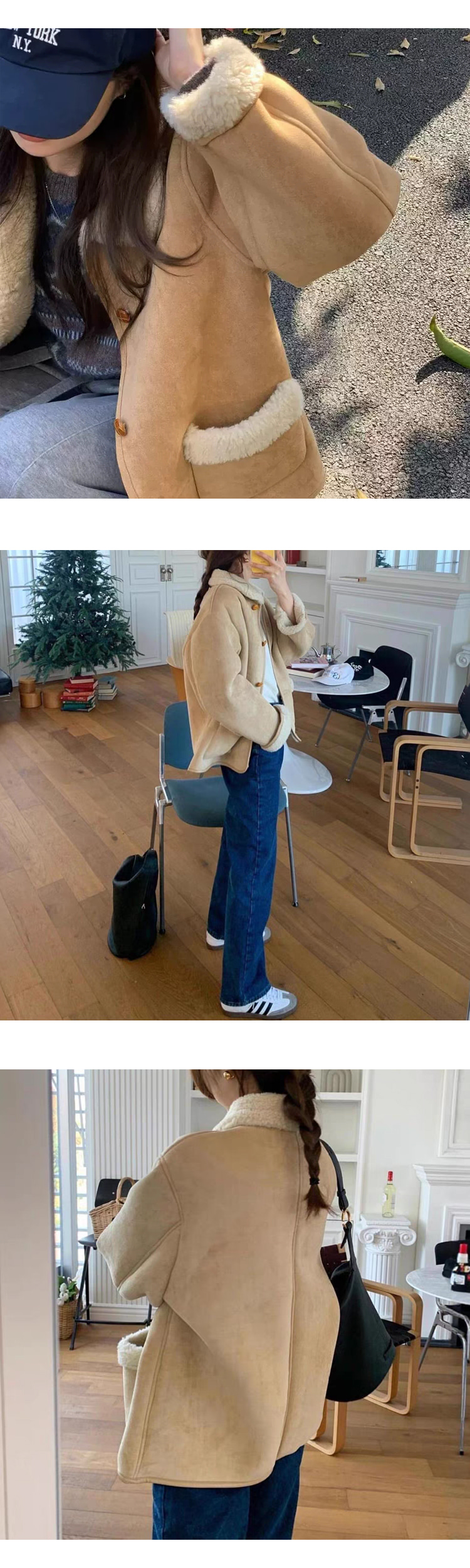 무료/ONN/[JK376]카라넥 양털 하프 자켓 프론트 버튼 오픈 클로징 루즈핏 하프 점퍼