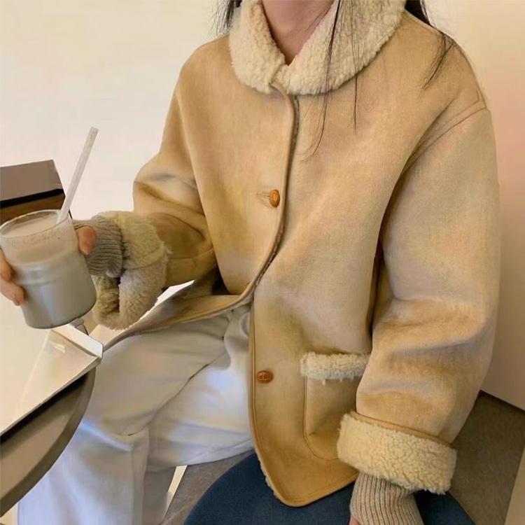 무료/ONN/[JK376]카라넥 양털 하프 자켓 프론트 버튼 오픈 클로징 루즈핏 하프 점퍼