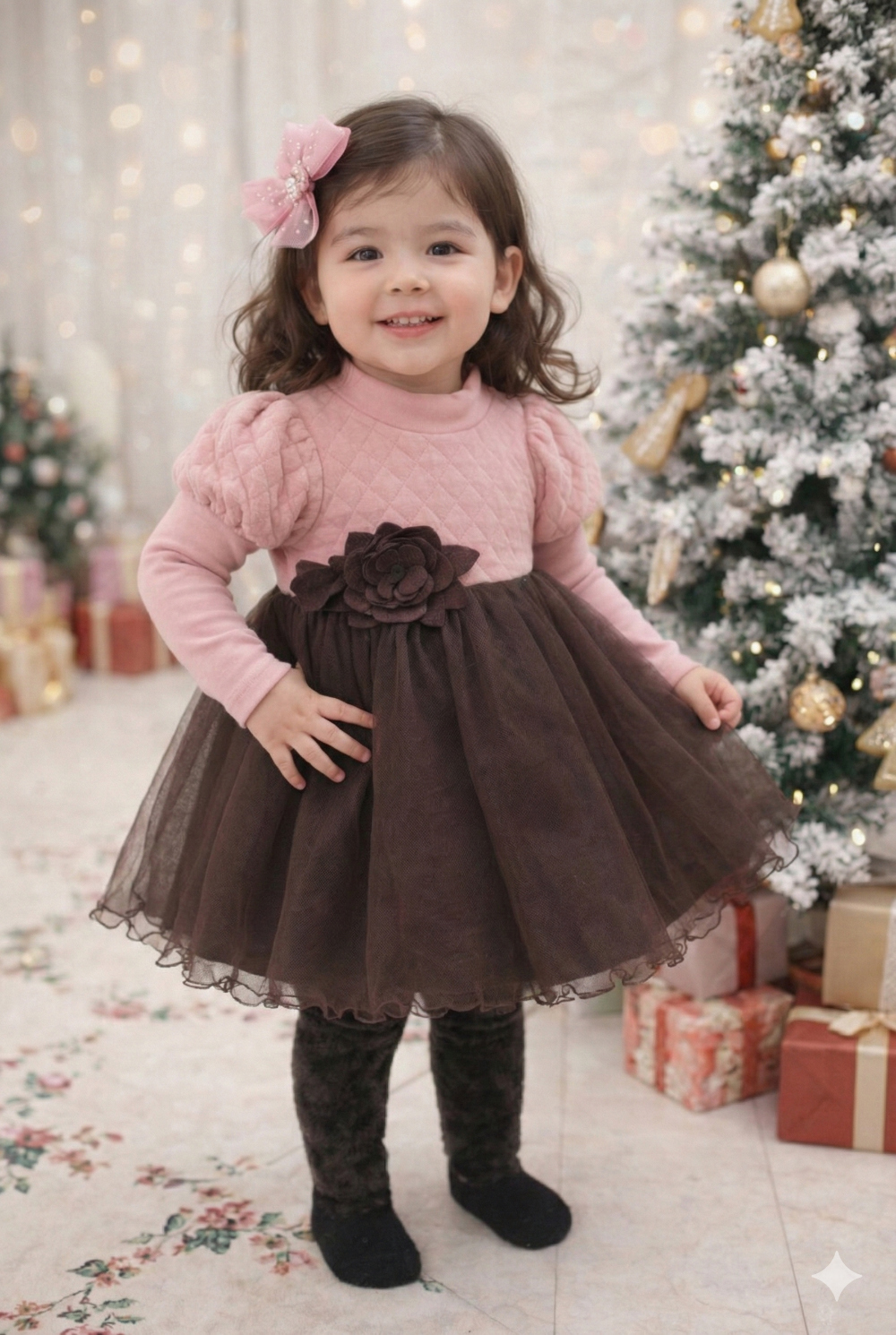 [DOO]63599426 여아 공주 퍼프 소매 원피스 꽃 장식 프릴 치마 유아 돌복 생일 의상