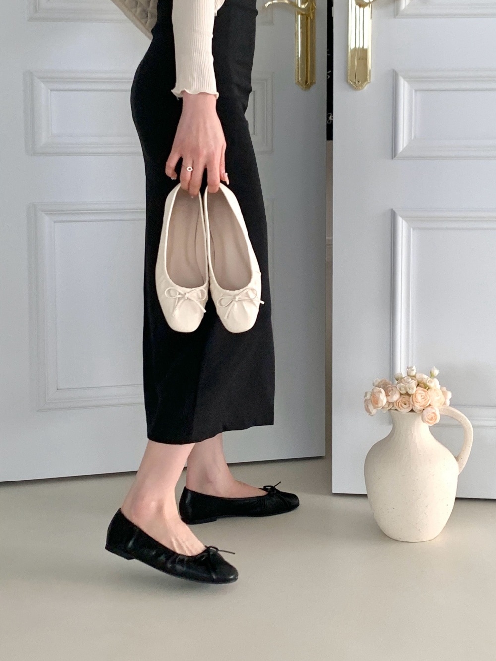 무료/[LUC]/5242 리본 플랫 슈즈 여성 엣지 슈즈 단화 슈즈 투라인 단화 구두 발편한 신발 면접룩 신입룩