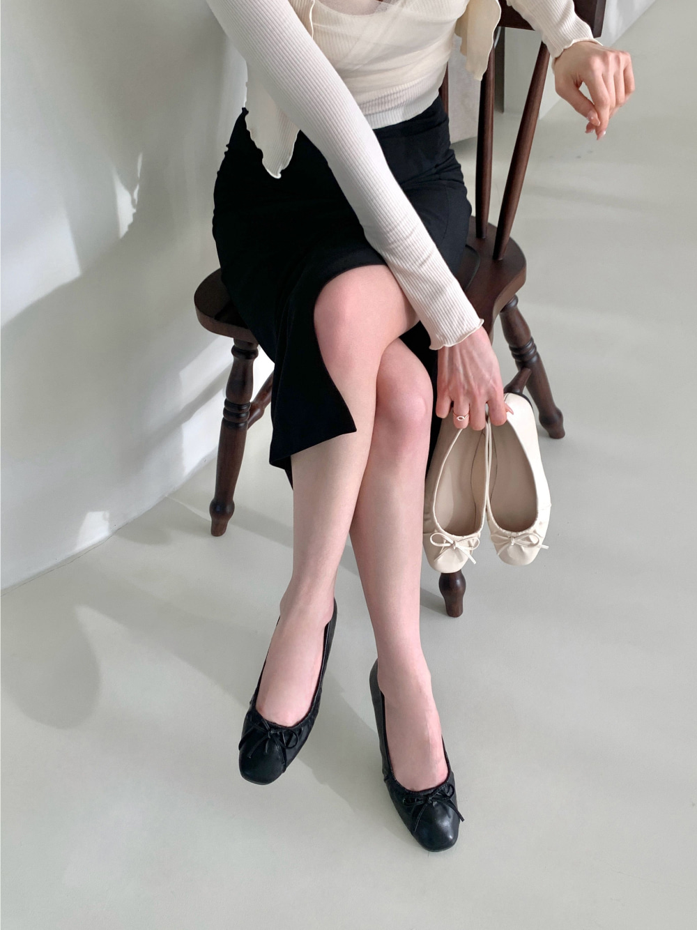 무료/[LUC]/5242 리본 플랫 슈즈 여성 엣지 슈즈 단화 슈즈 투라인 단화 구두 발편한 신발 면접룩 신입룩