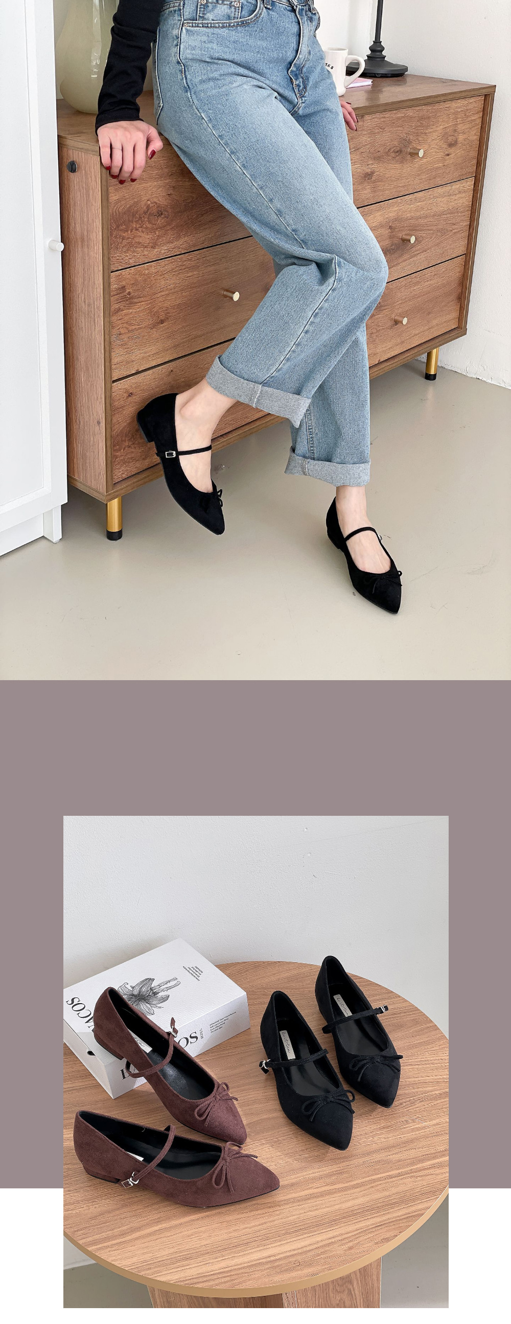 무료/[LUC]/5156 간지나는 리본 포인트 정장 캐쥬얼 슈즈 여성  뾰족 슈즈 단화 세무 구두 굽낮은 플랫슈즈 