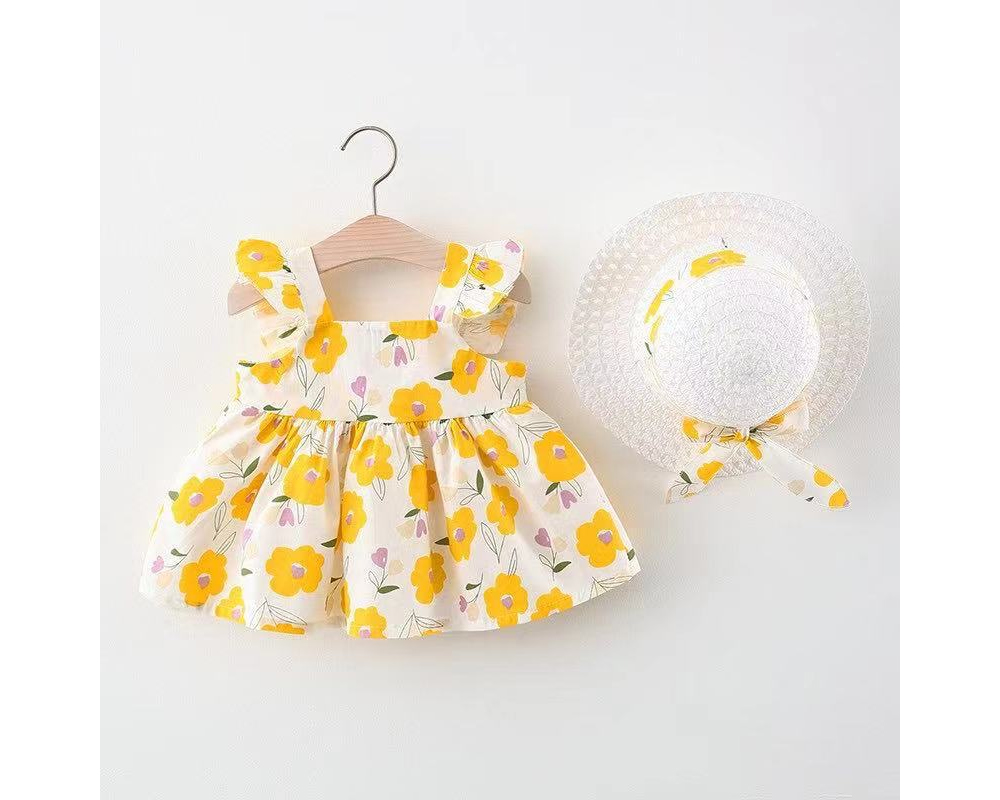 [DOO]44359330 햇플라 민소매 원피스 +모자 세트 아기 나시 꽃무늬 원피스