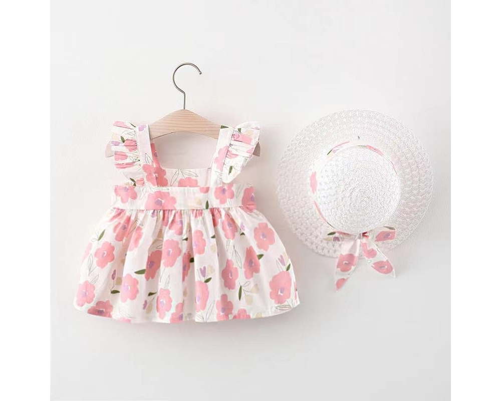 [DOO]44359330 햇플라 민소매 원피스 +모자 세트 아기 나시 꽃무늬 원피스