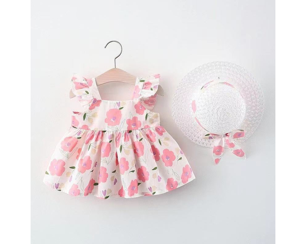 [DOO]44359330 햇플라 민소매 원피스 +모자 세트 아기 나시 꽃무늬 원피스