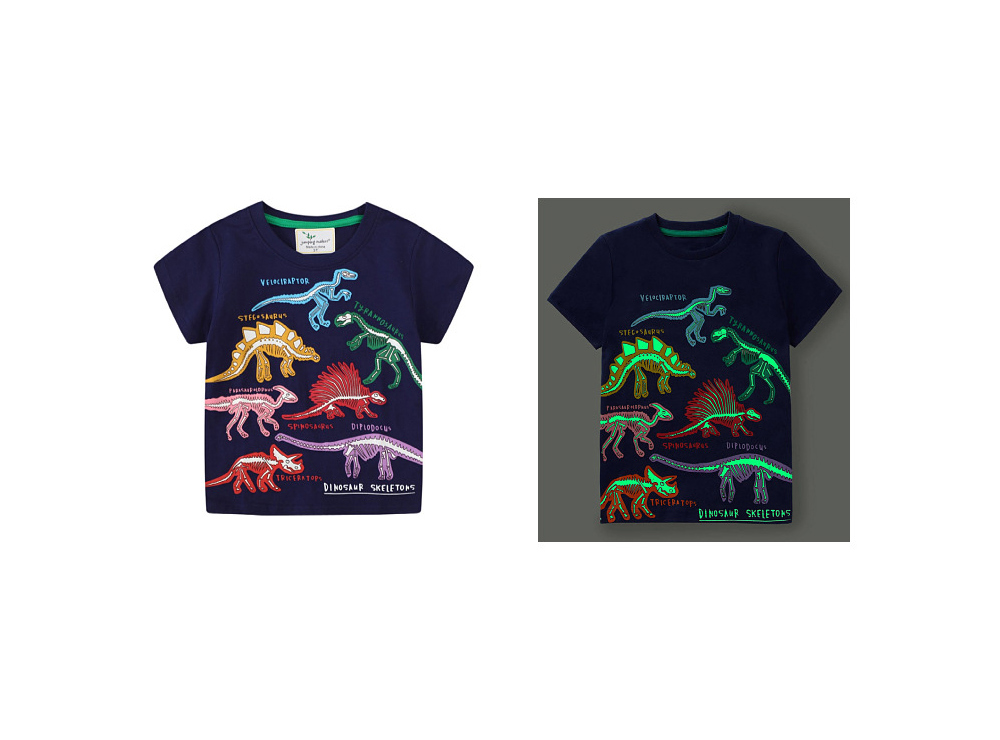 [DOO]33667657 야광 공룡 반팔 티셔츠 귀여운 캐릭터 어린이 티 밤에 더 빛나는  공룡 그림