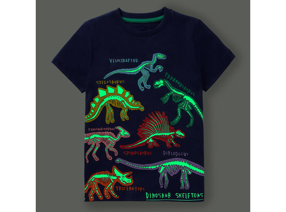 [DOO]33667657 야광 공룡 반팔 티셔츠 귀여운 캐릭터 어린이 티 밤에 더 빛나는  공룡 그림