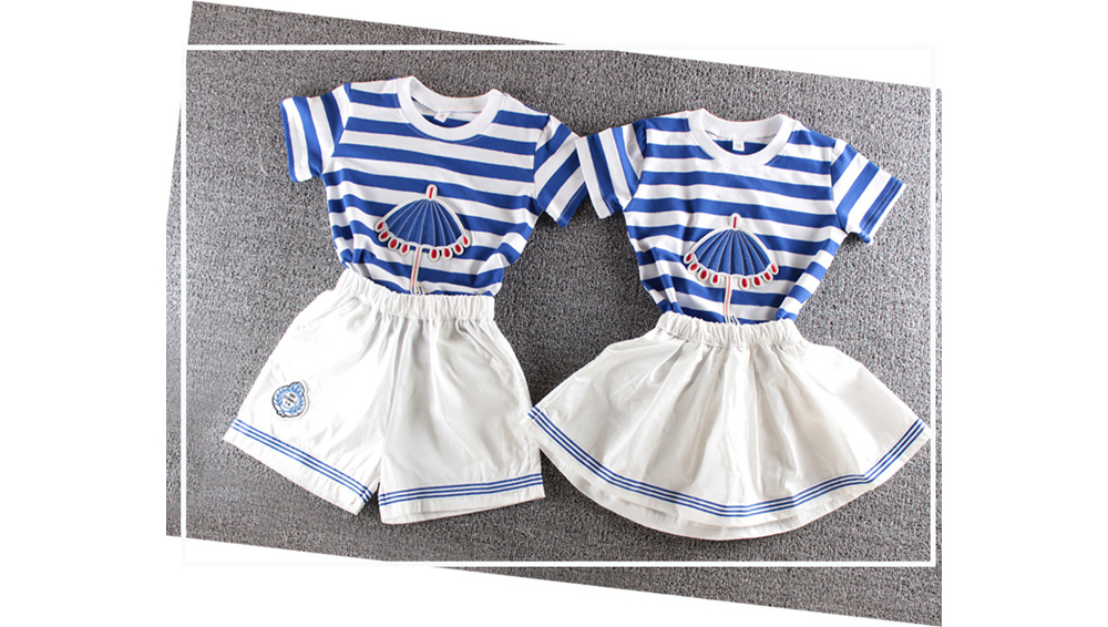 [DOO]8826868 우산 줄무늬 파란 줄무늬 상하복 남,여 유아동 세트제품