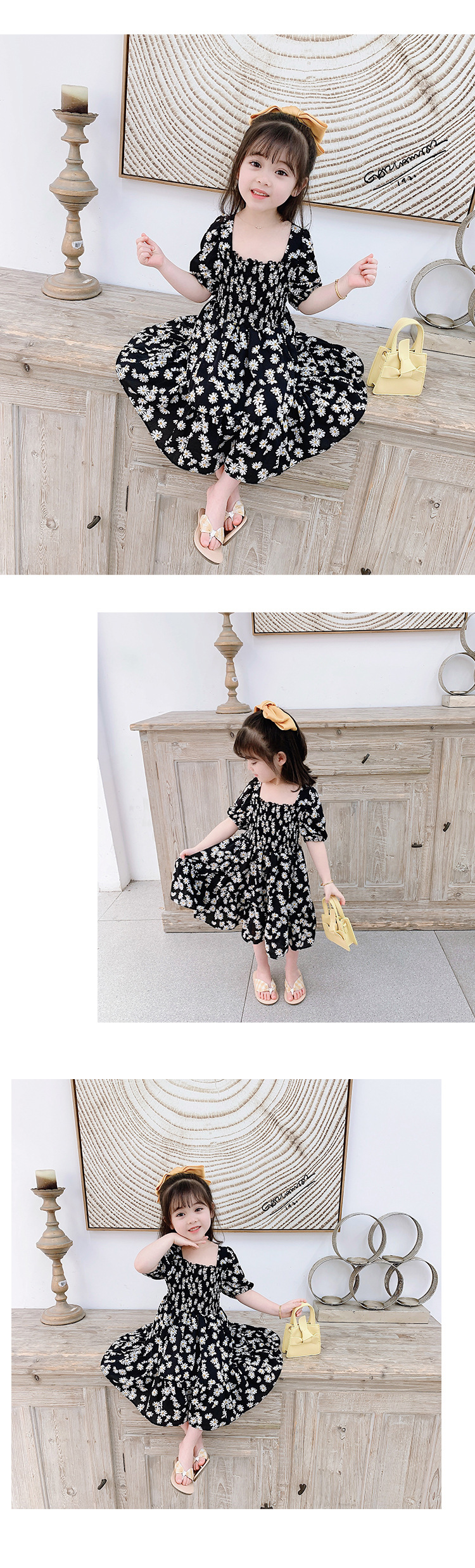 [DOO]10293850 흰꽃 블랙원피스 끈 모양 유아 원피스 여름 바캉스 