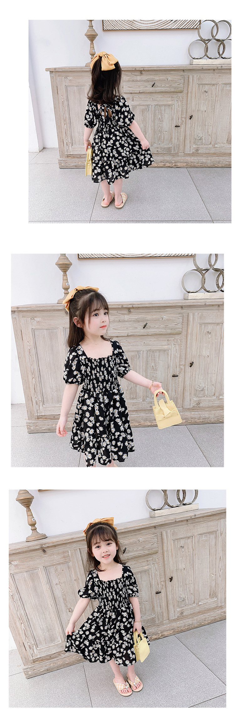 [DOO]10293850 흰꽃 블랙원피스 끈 모양 유아 원피스 여름 바캉스 