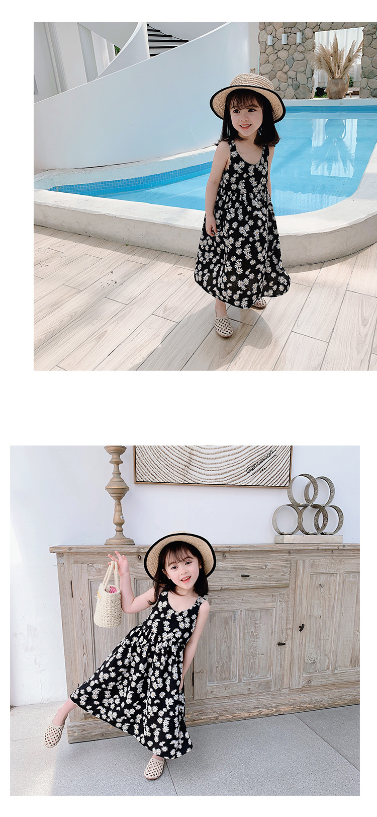 [DOO]10293850 흰꽃 블랙원피스 끈 모양 유아 원피스 여름 바캉스 