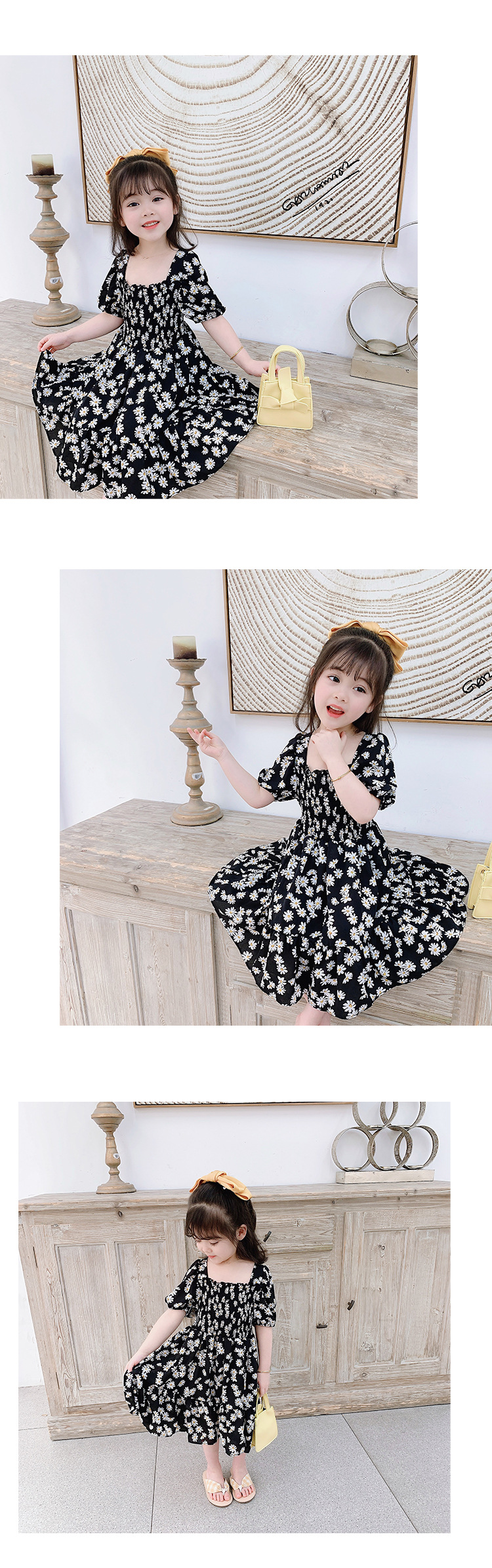 [DOO]10293850 흰꽃 블랙원피스 끈 모양 유아 원피스 여름 바캉스 