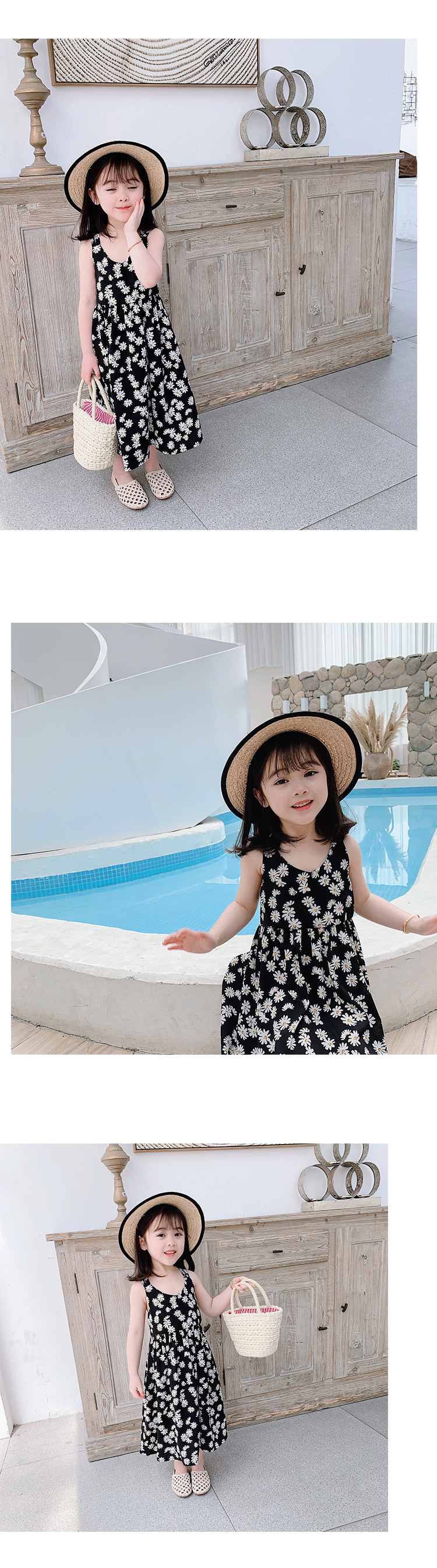 [DOO]10293850 흰꽃 블랙원피스 끈 모양 유아 원피스 여름 바캉스 