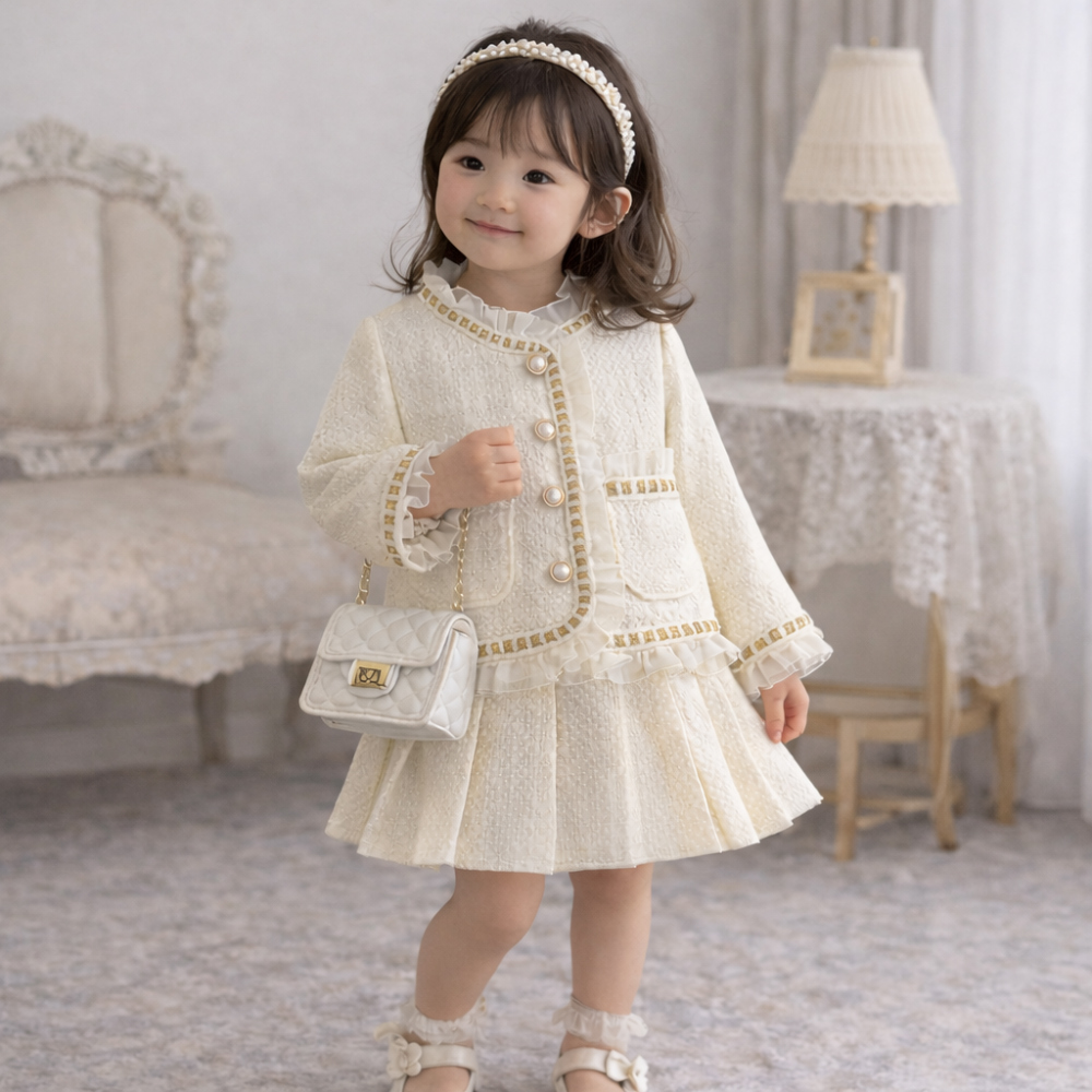 [DOO]64666974아이보리 트위드 자켓 플리츠 스커트 세트 