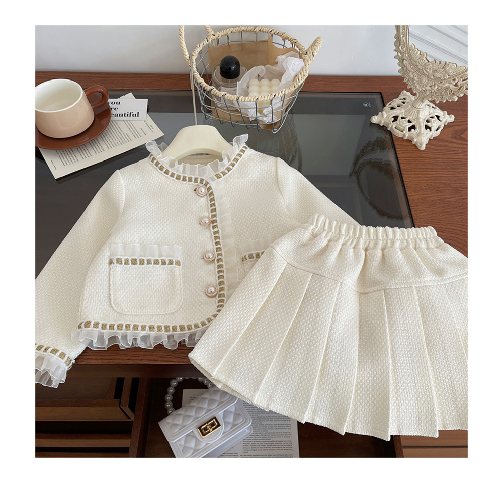 [DOO]64666974아이보리 트위드 자켓 플리츠 스커트 세트 