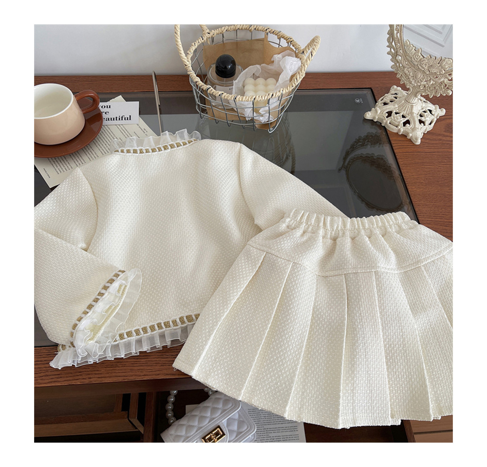 [DOO]64666974아이보리 트위드 자켓 플리츠 스커트 세트 