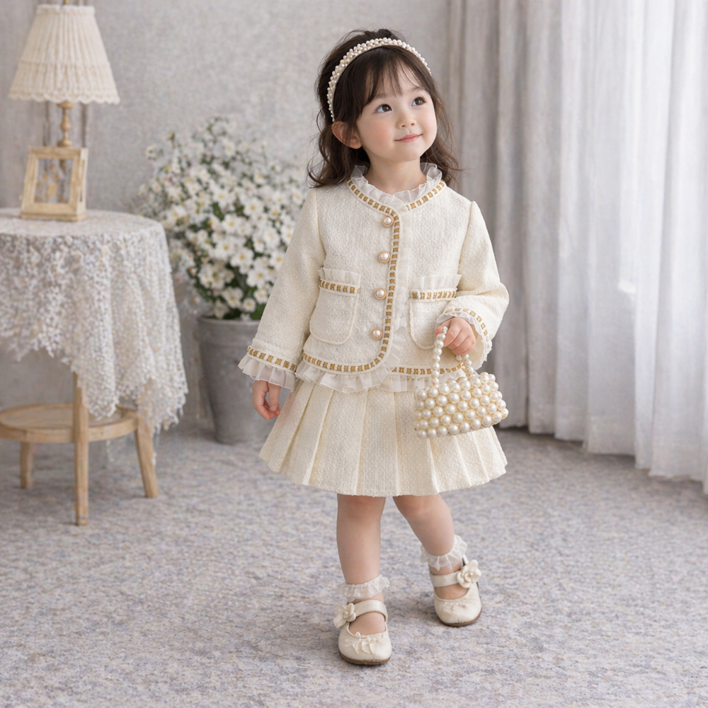 [DOO]64666974아이보리 트위드 자켓 플리츠 스커트 세트 