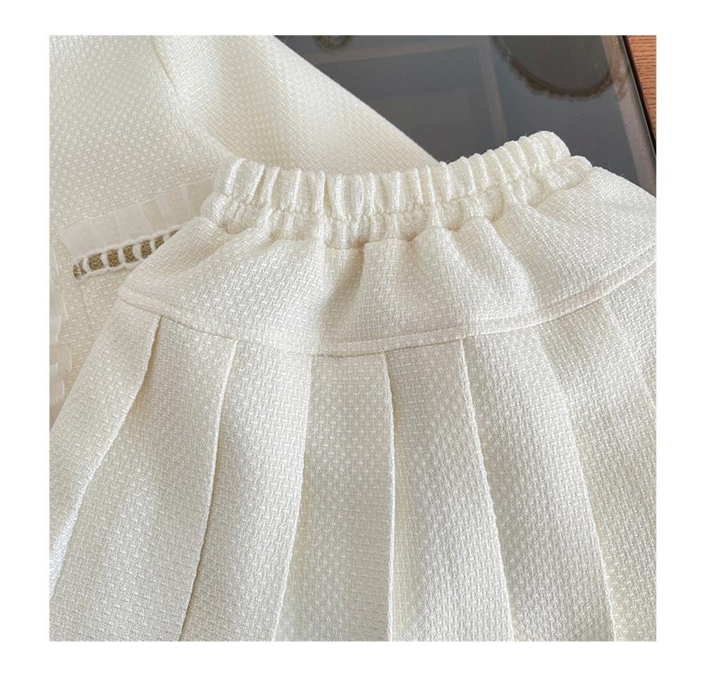 [DOO]64666974아이보리 트위드 자켓 플리츠 스커트 세트 