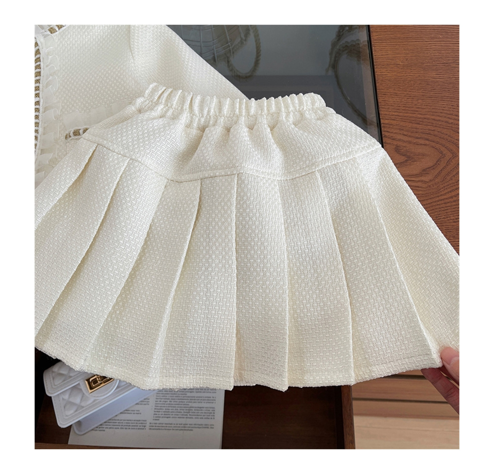 [DOO]64666974아이보리 트위드 자켓 플리츠 스커트 세트 