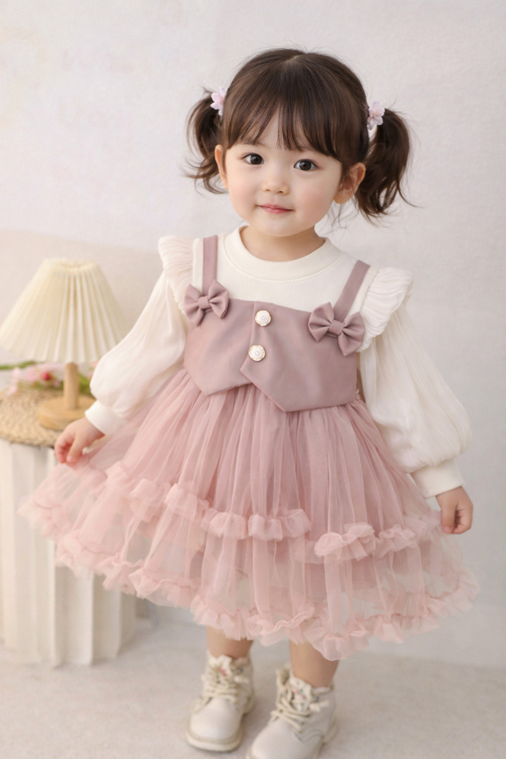 [DOO]64297805 여아 배색 리본 샤 원피스 레이스 프릴 치마 귀여운 여자 아이 원피스