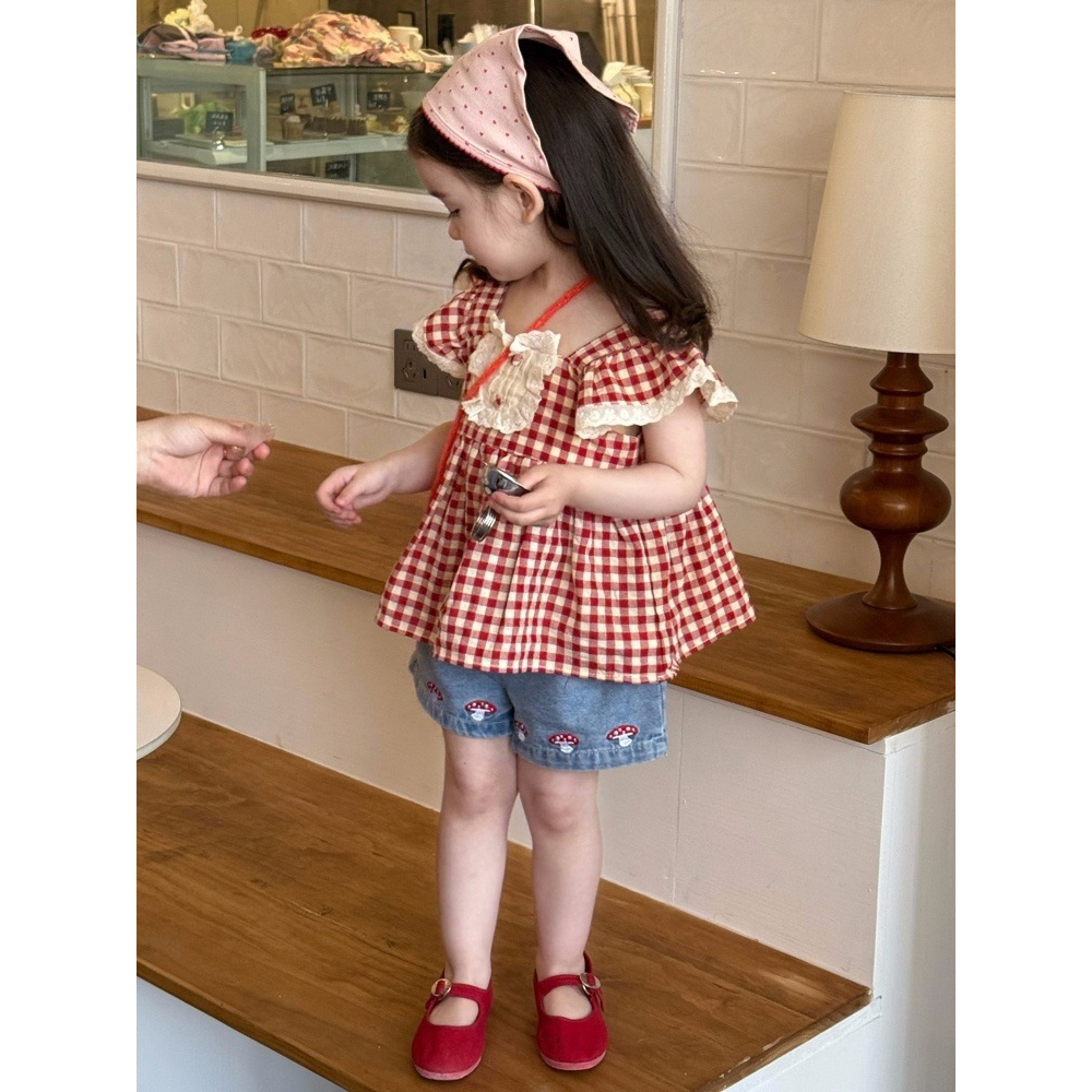 [DOO]64045091 유아동 레드체크 프릴 상하복