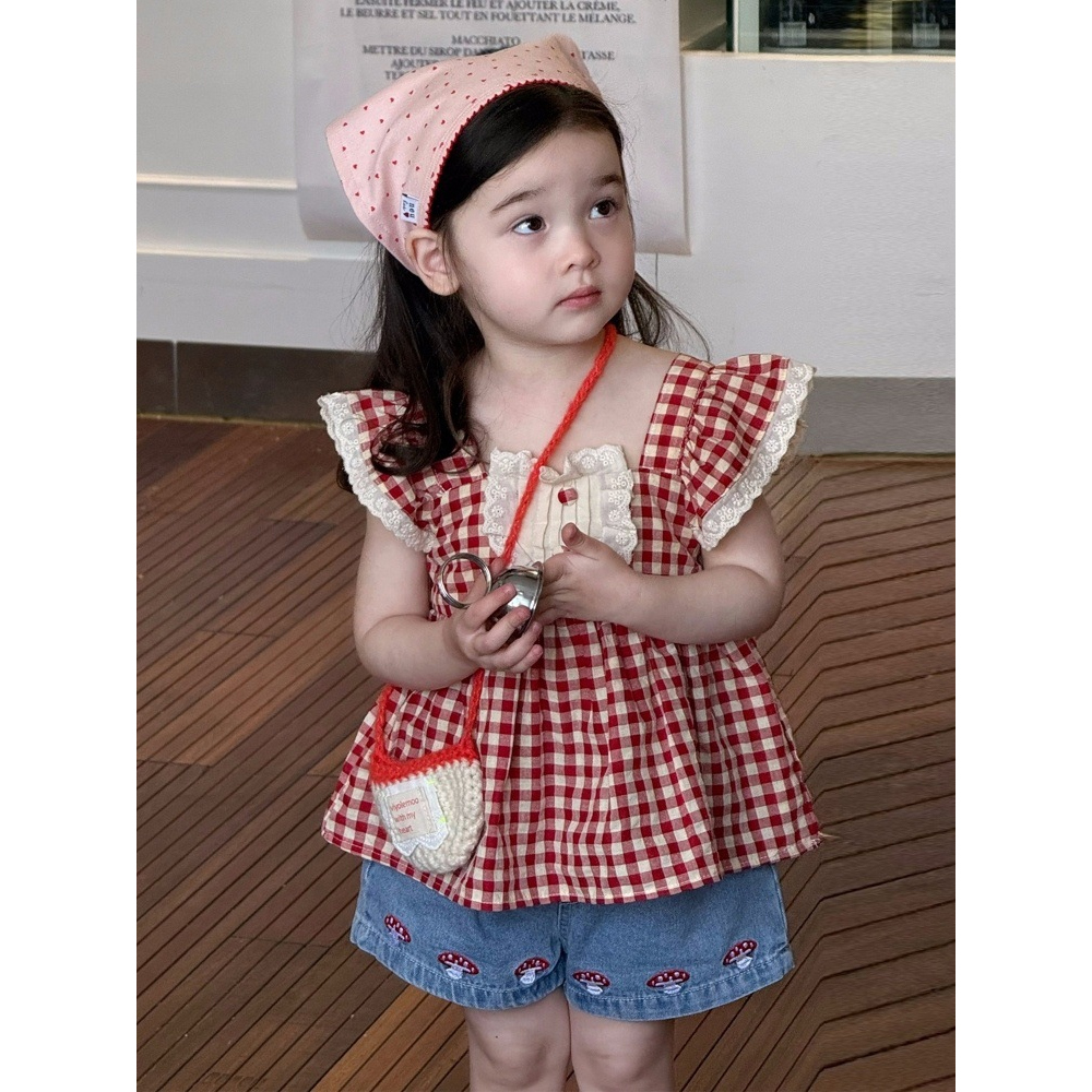 [DOO]64045091 유아동 레드체크 프릴 상하복