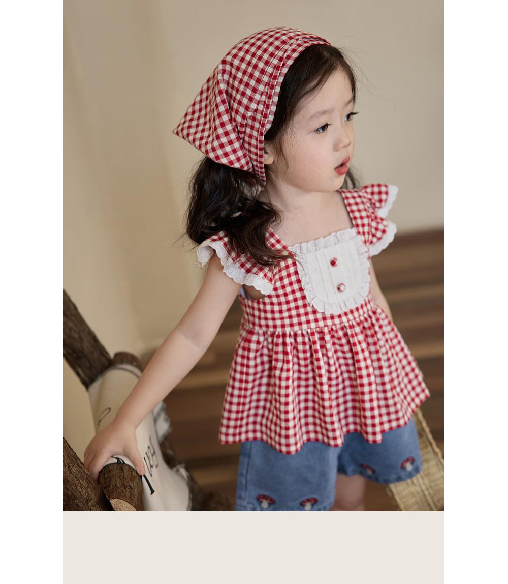 [DOO]64045091 유아동 레드체크 프릴 상하복