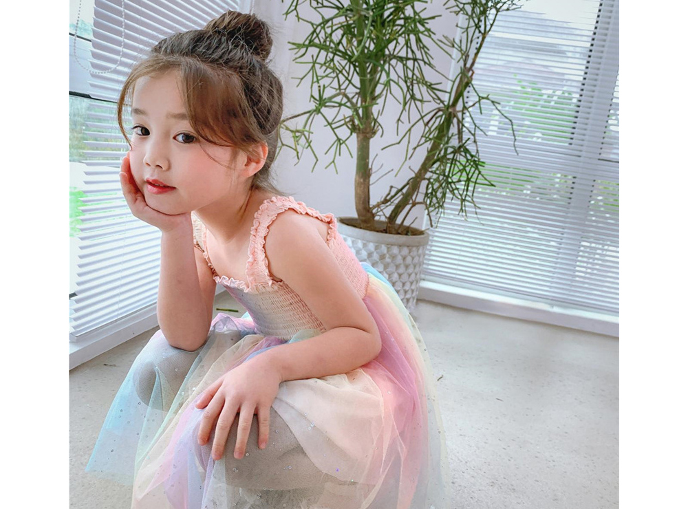 [DOO]26657640 여자 레인보우 민소매 원피스 요정 치마 프릴 끈 플레어 스커트