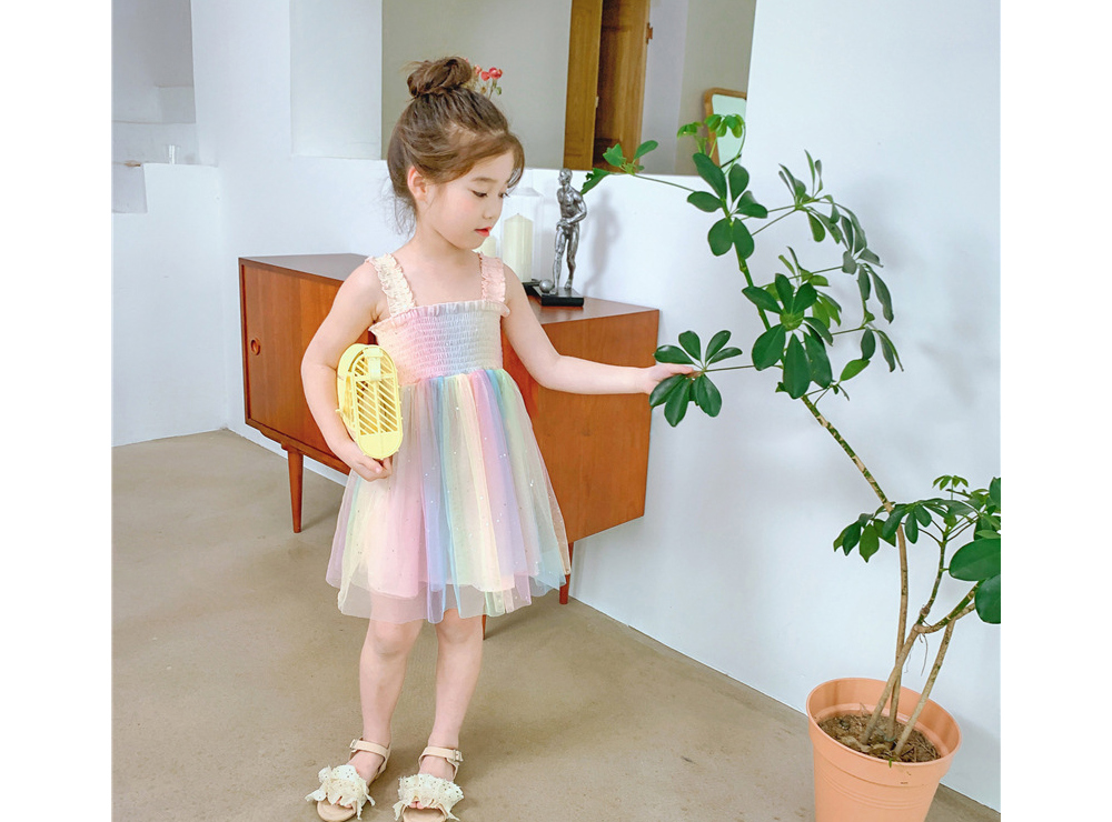 [DOO]26657640 여자 레인보우 민소매 원피스 요정 치마 프릴 끈 플레어 스커트