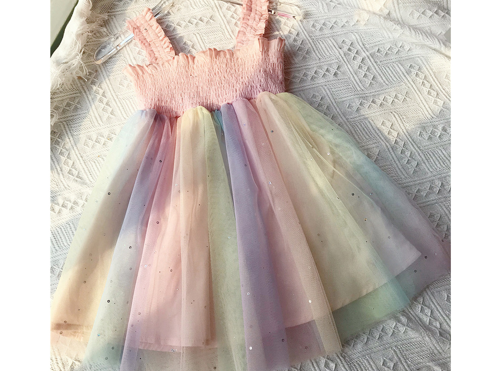 [DOO]26657640 여자 레인보우 민소매 원피스 요정 치마 프릴 끈 플레어 스커트