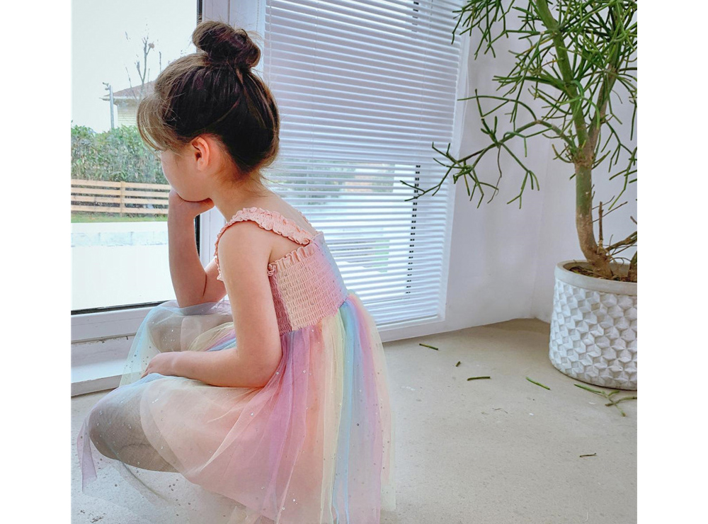 [DOO]26657640 여자 레인보우 민소매 원피스 요정 치마 프릴 끈 플레어 스커트