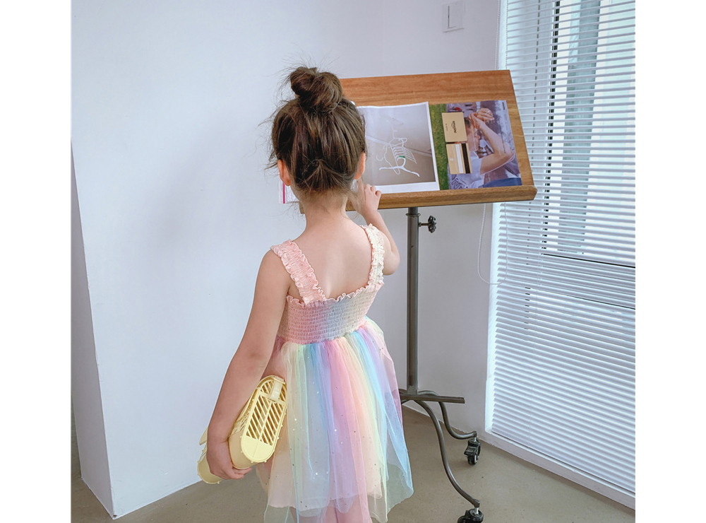 [DOO]26657640 여자 레인보우 민소매 원피스 요정 치마 프릴 끈 플레어 스커트