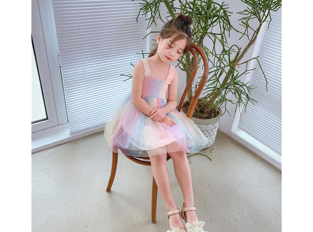 [DOO]26657640 여자 레인보우 민소매 원피스 요정 치마 프릴 끈 플레어 스커트