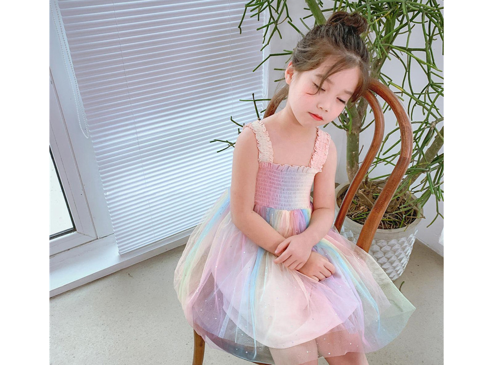 [DOO]26657640 여자 레인보우 민소매 원피스 요정 치마 프릴 끈 플레어 스커트