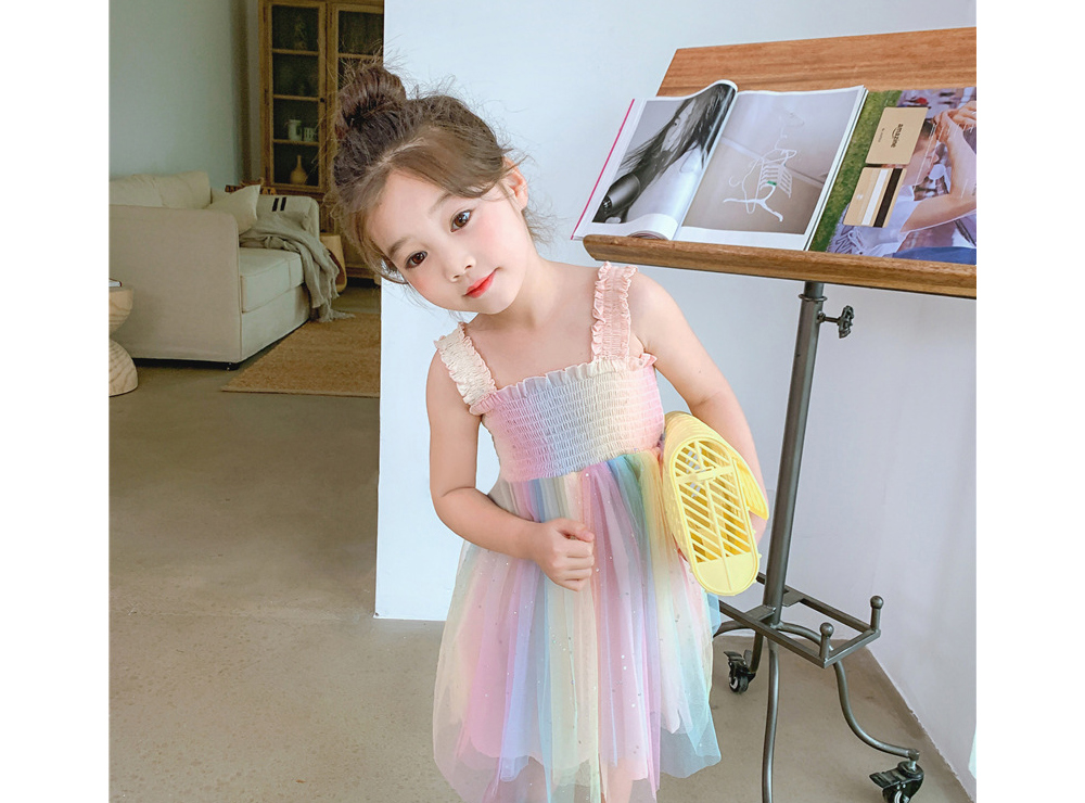 [DOO]26657640 여자 레인보우 민소매 원피스 요정 치마 프릴 끈 플레어 스커트