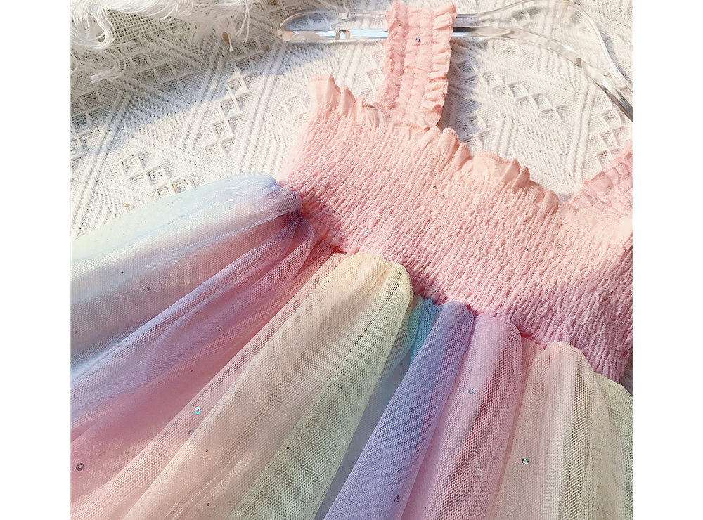 [DOO]26657640 여자 레인보우 민소매 원피스 요정 치마 프릴 끈 플레어 스커트