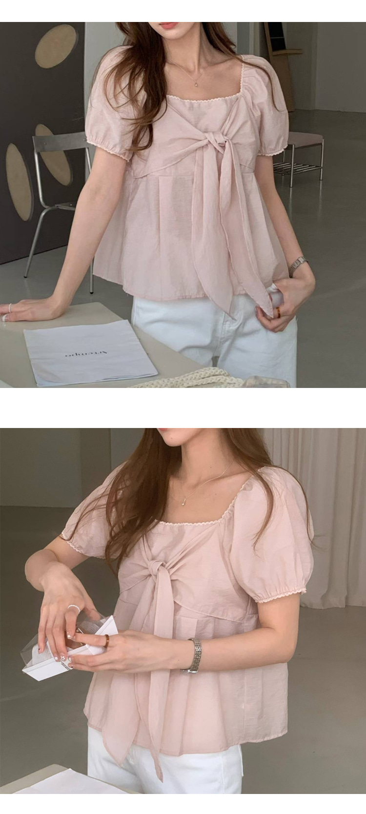 ONN [BL693]스트링 레이어드 퍼프 블라우스