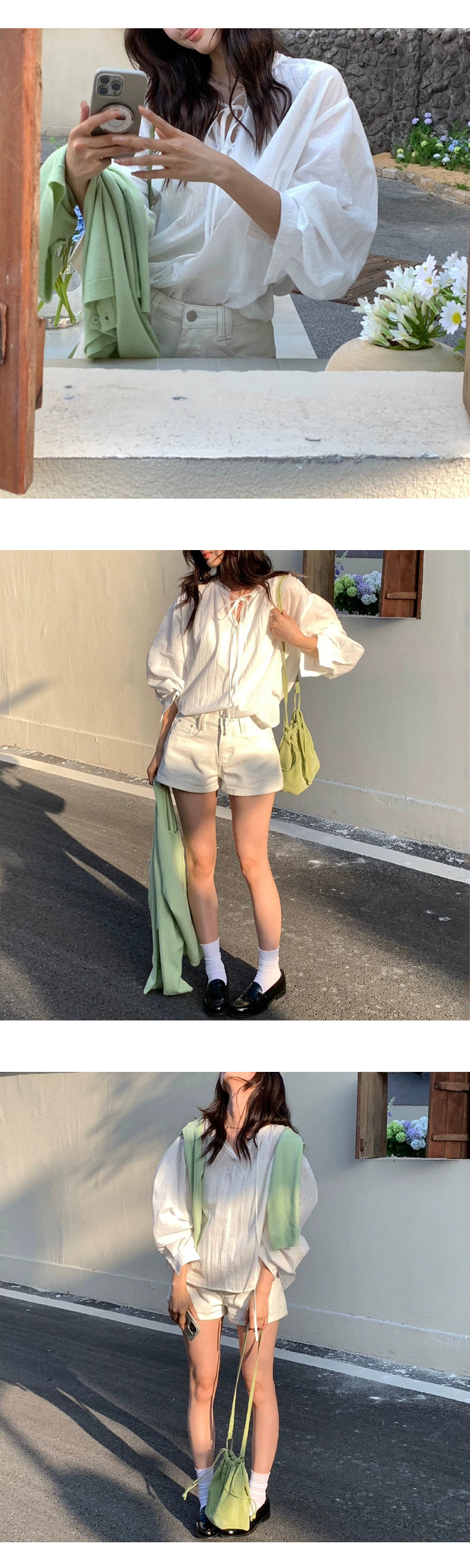 ONN [BL673]시스루 레이스 루즈핏 블라우스