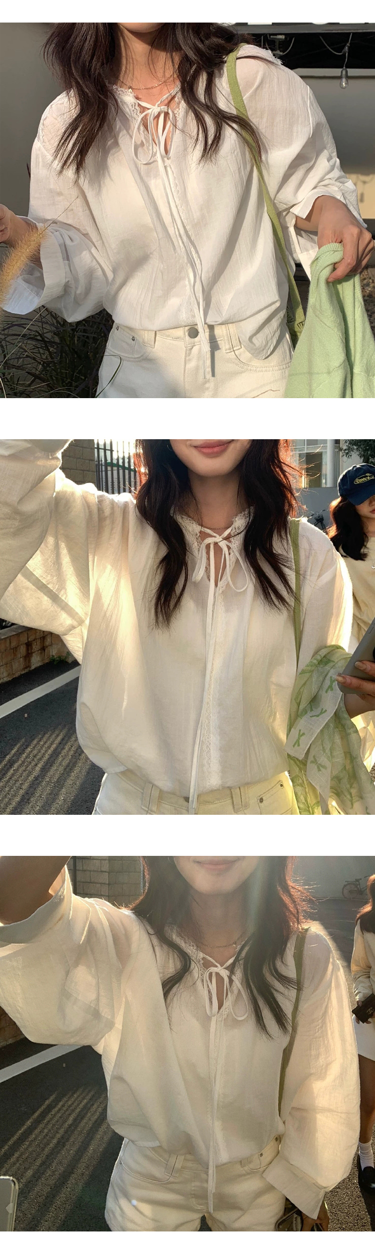ONN [BL673]시스루 레이스 루즈핏 블라우스