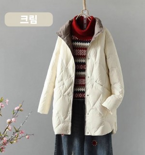무료 [DOO]52472089/오리털 하이넥 미디코트 3D입체퀼팅 겨울 여성경량패딩 배색 점퍼