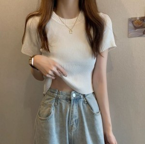 [제이스]P0000CUN/데일리 골지 크롭 반팔 니트(3color) 색상다양 니트반팔 라운드반팔 슬림핏 크롭티셔츠