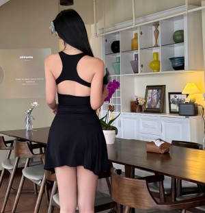 [제이스]P0000CRH A라인 블랙 미니원피스 민소매 섹시한 슬림 원피스 바캉스룩 홈웨어  무지 검정 스커트
