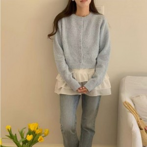 무료[ONN/[CD547]부클 크롭 가디건 라운드넥 나그랑 숄더 여리여리 프론트 버튼 숏가디건 크롭 날씬핏