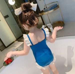 [DOO]47298775 리본 블루 수영복 하얀색 빅 리본 소매 프릴 아랫단 프릴라인 블루색 여아 수영복 
