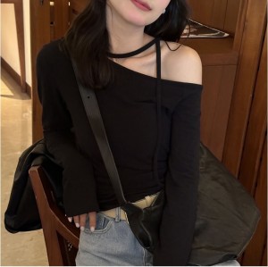 [ONN/[T335]원숄더 스트링 티셔츠 여리여리 넥 스트링 로맨틱한 오프숄더 티셔츠 데일리룩 데이트룩
