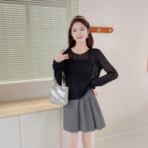 [제이스/ 레이스 시스루 블라우스 (2color) 물결무늬 라운드 티셔츠 로맨틱 데일리룩 루즈핏 실루엣