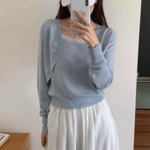 무료 [ONN/ [CD552]레이스 나시 볼레로 가디건 세트 여성스런 여리여리 끈 나시 단추없는 오픈 크롭
